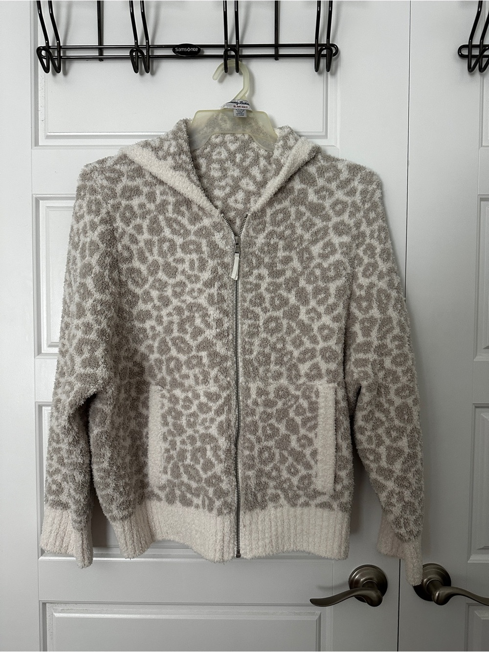 Tommy Bahama Leopard Cream and Taupe Plush Zip Hoodie